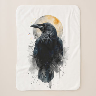 Couverture Sherpa Art aquarelle du corbeau mystique | Lune gothique