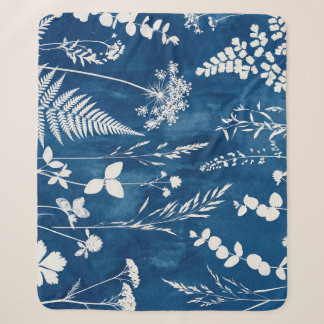 Couverture Sherpa Art botanique de fougère au cyanotype bleu indigo 