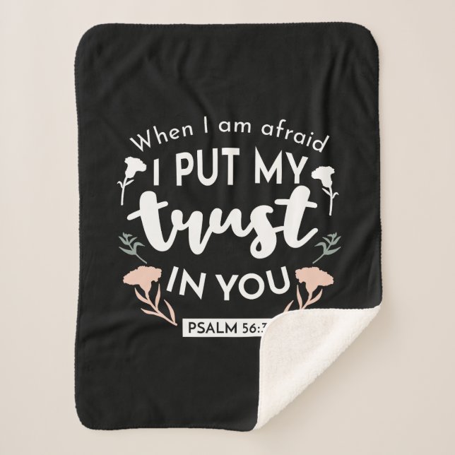 Couverture Sherpa Art chrétien floral foncé - Psaume 56:3 (Devant)