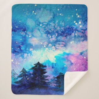 Couverture Sherpa Art de l'espace à l'aquarelle avec ciel nocturne e