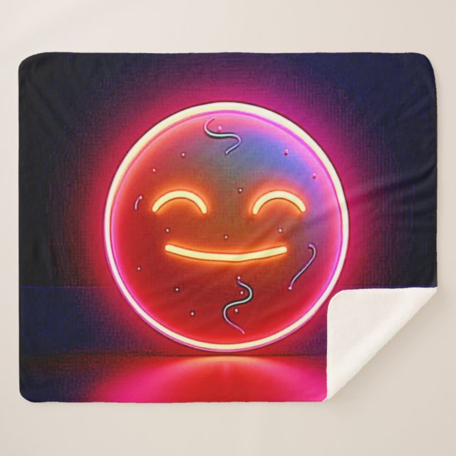 Couverture Sherpa Art de visage heureux avec néon (Devant (Horizontal))