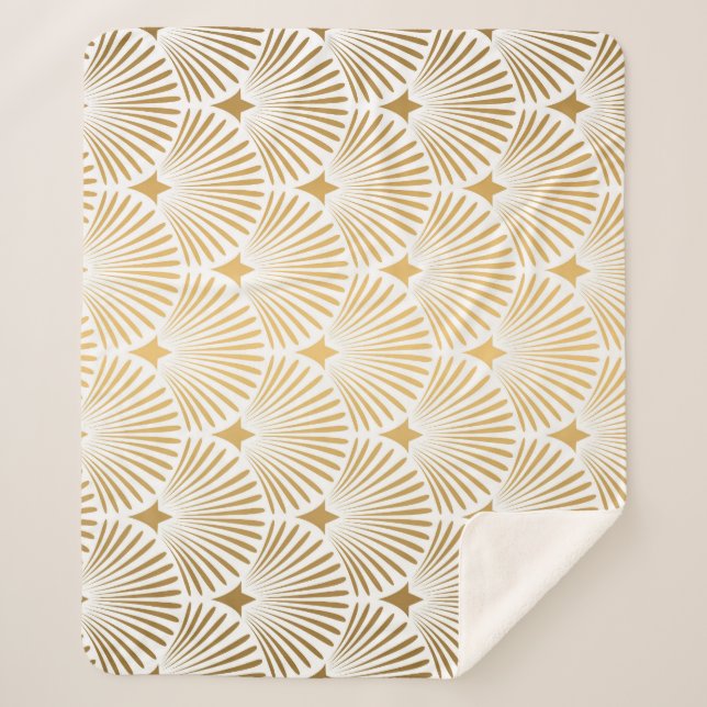 Couverture Sherpa Art Déco : Elégance Gold-White. (Devant)