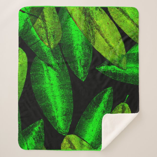 Couverture Sherpa Art Feuilles Vert Néon. Acheter Maintenant (Devant)