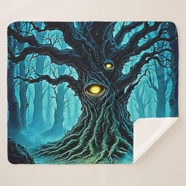 Couverture Sherpa Art mystique de l'arbre oculaire de la forêt (Devant (Horizontal))