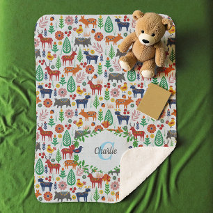 Couverture Sherpa Art populaire scandinave Monogramme Motif Boho Mod