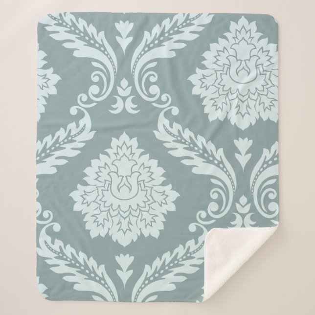 Couverture Sherpa Art Rococo Damassé I Bleu Canard+Turquoise (Devant)