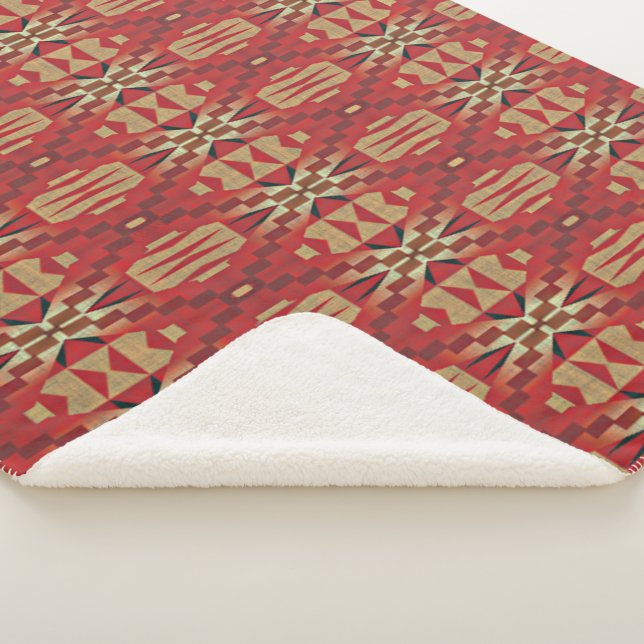 Couverture Sherpa Art Tribal Rouge Foncé Brown Tan Beige Rust Orange (3/4)