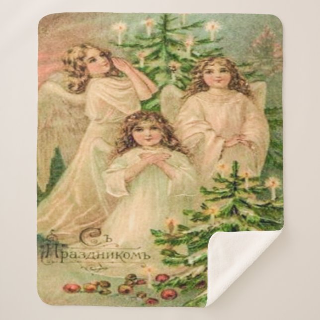 Couverture Sherpa Art vintage Anges de Noël russes (Devant)