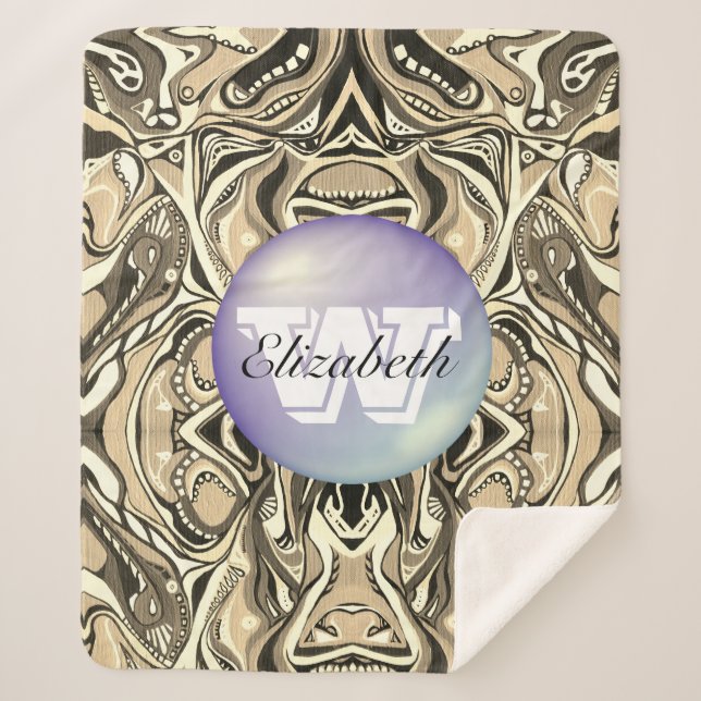 Couverture Sherpa Artdeco géométrique monogramme Motif vif (Devant)