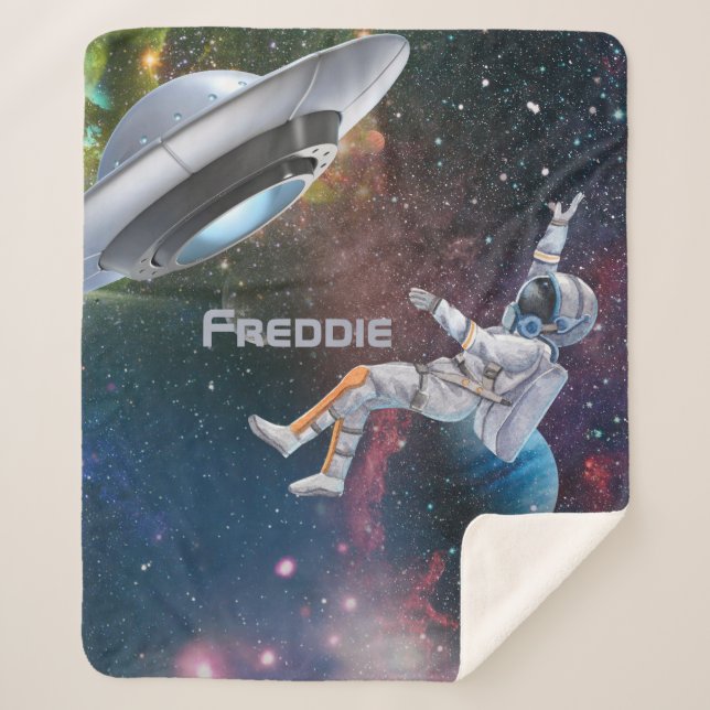 Couverture Sherpa Astronaut personnalisé et soucoupe volante (Devant)