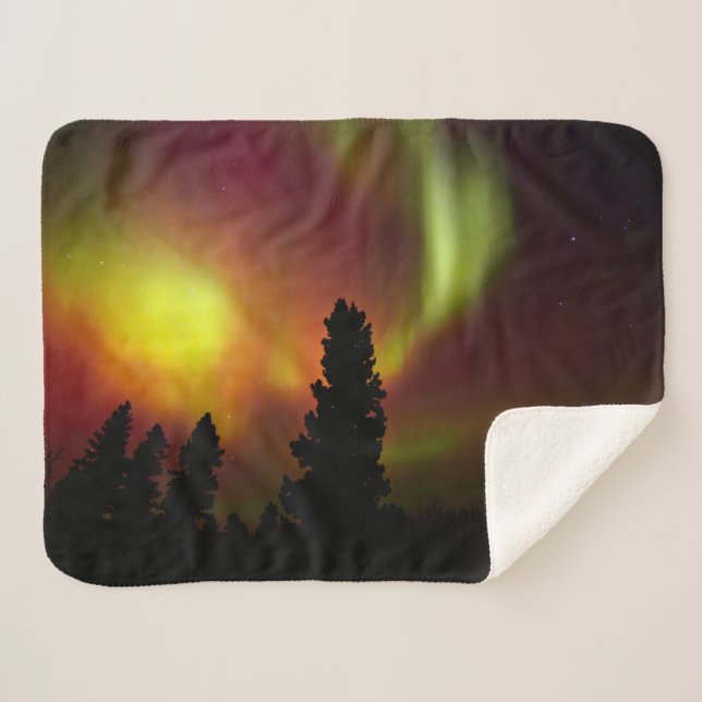 Couverture Sherpa Aurora boréale et arbres (Devant (Horizontal))