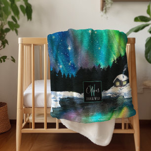 Couverture Sherpa Aurora Lumière du Nord Cabine d'hiver   Monogramme