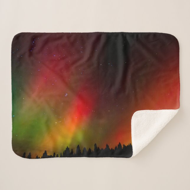 Couverture Sherpa Aurore boréale et arbres (Devant (Horizontal))