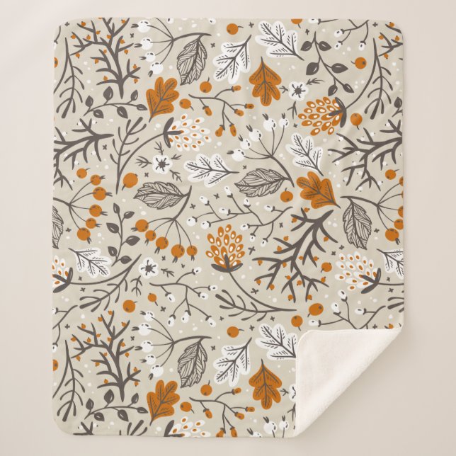 Couverture Sherpa Automne Berries Feuilles et Branches Motif (Devant)