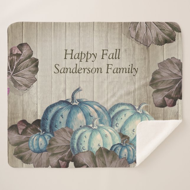 Couverture Sherpa Automne Bleu Citrouille Russe Cute Gray Bois (Devant (Horizontal))