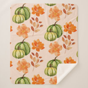 Couverture Sherpa Automne Citrouille Floral automne