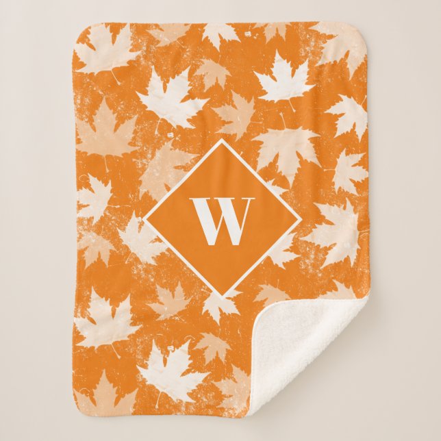 Couverture Sherpa Automne Feuilles Motif Monogramme (Devant)