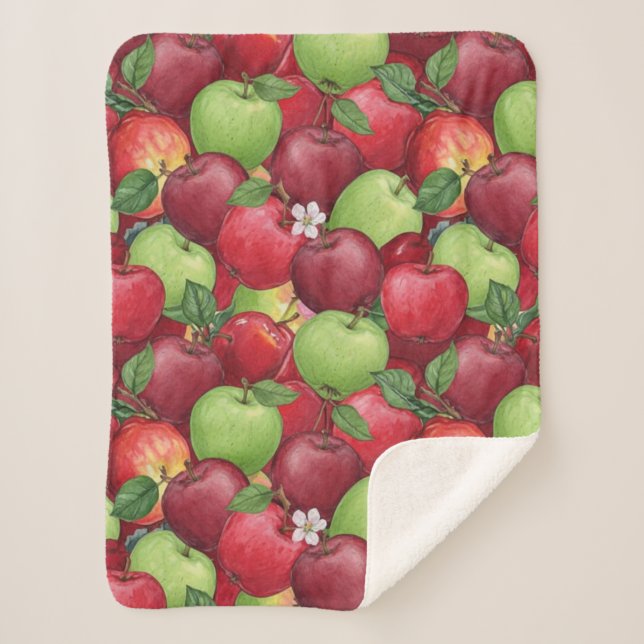 Couverture Sherpa Autumn Orchard Harvest Watercolor Apple Pattern (Devant)