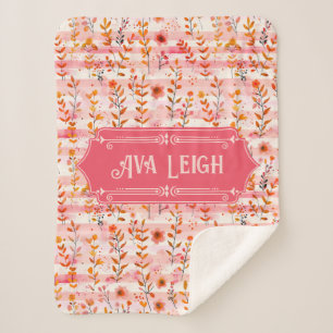 Couverture Sherpa Ava Leigh rose et orange aquarelle Floral
