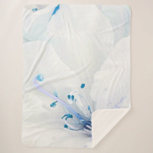 Couverture Sherpa ** Azalea Art Peinture Fleurs Turquoise blanc