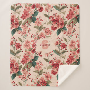 Couverture Sherpa Azalée rose vintage motif floral - Classique