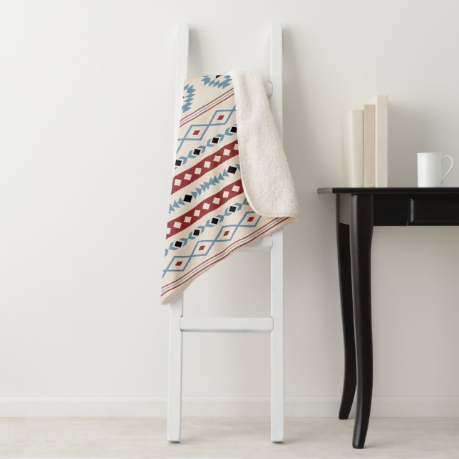 Couverture Sherpa Aztec Blue Red Black Cream Mixte Motifs Motif (En situation)