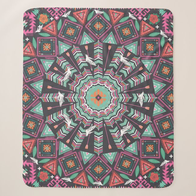 Couverture Sherpa Aztec géométrique : Motif circulaire coloré (Devant)
