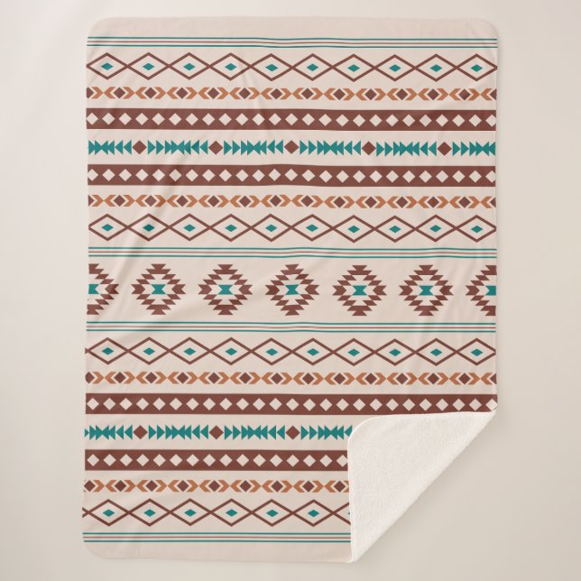 Couverture Sherpa Aztec Rusts Crème Turquoise Motifs mélangés Motif (Devant)