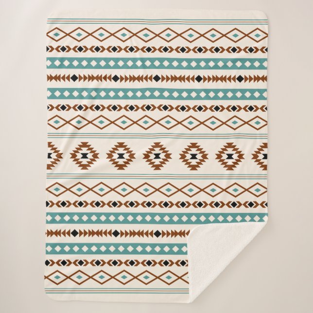 Couverture Sherpa Aztec Turquoise Terracotta Crème Noire Mixte Motif (Devant)