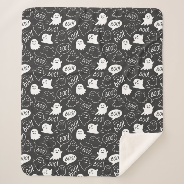 Couverture Sherpa B&W Cute Doodle Halloween Motif (Devant)