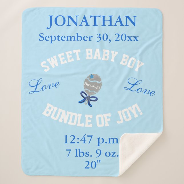 Couverture Sherpa Baby Boy Blue Baby Rattle Télécharger la photo (Devant)