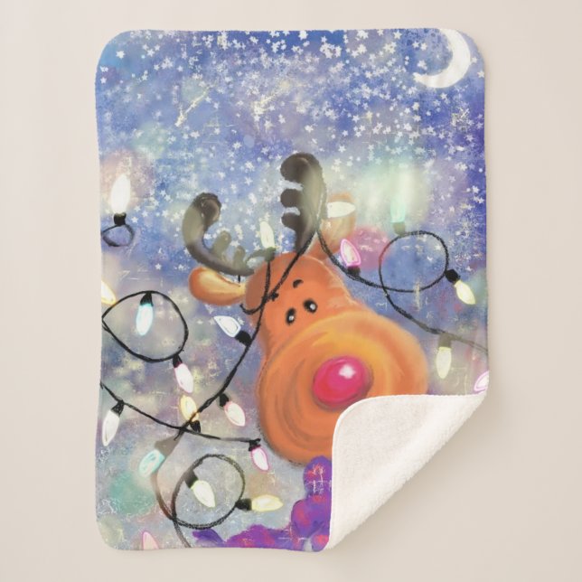Couverture Sherpa Baby de Noël Sherpa Blanket Cadeau Happy Reindeer (Devant)