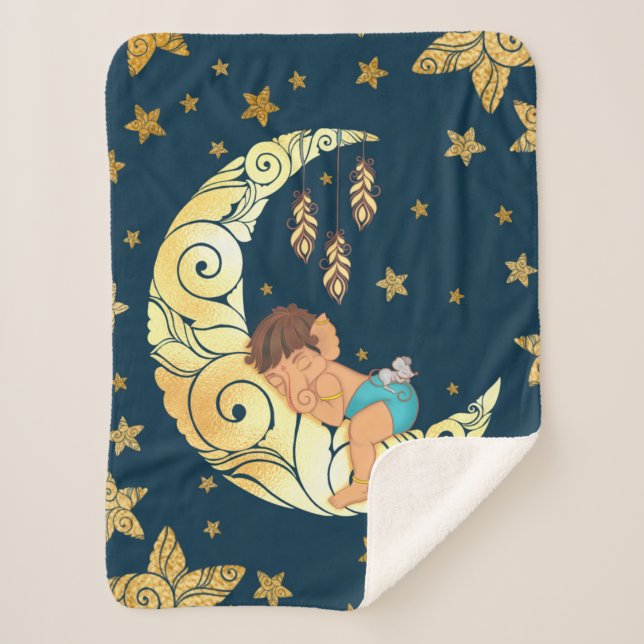 Couverture Sherpa Baby Ganesha with moon and stars (Devant)