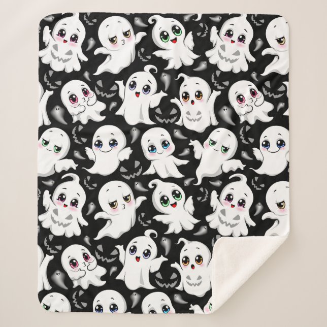 Couverture Sherpa Baby Ghosts Éffrayant mignon Halloween humeur (Devant)