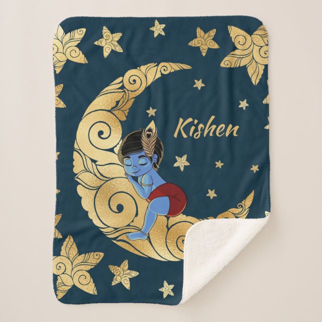 Couverture Sherpa Baby Krishna sleeping on the moon (Devant)