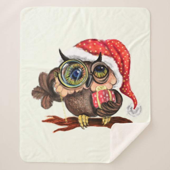 Couverture Sherpa Baby Owl In Christmas Casquette et cadeau Sherpa B (Devant)