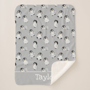 Couverture Sherpa Baby shower d'hiver de pingouin gris simple