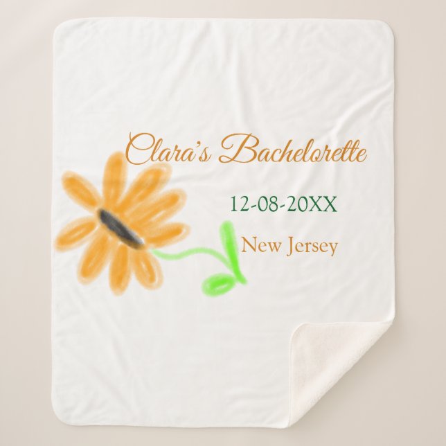 Couverture Sherpa Bachelorette fête ajouter nom date place tournesol (Devant)
