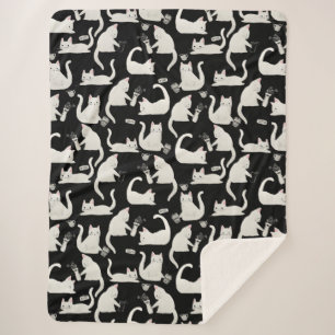 Couverture Sherpa Bad Cats Knocking Stuff Over, White Cats on Black