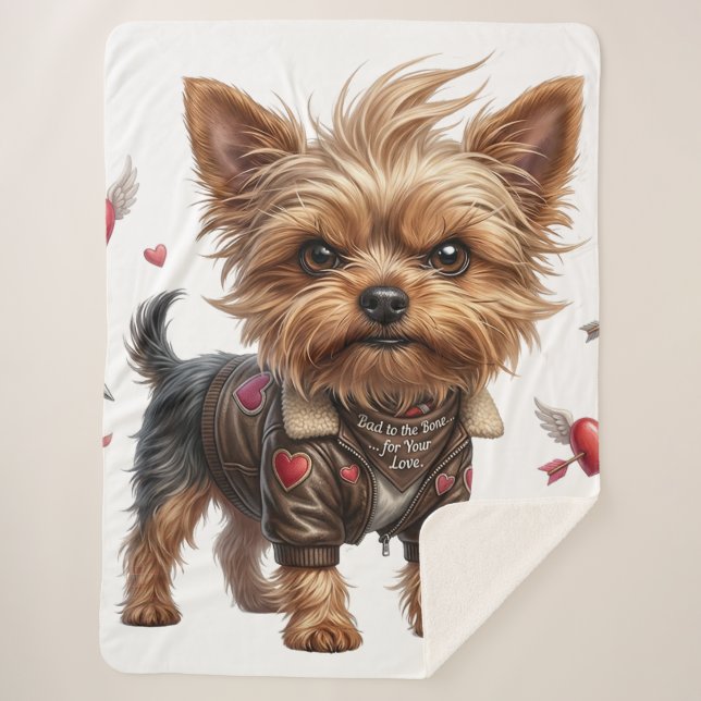 Couverture Sherpa Bad to the Bone Yorkie Valentine Sherpa Blanket (Devant)