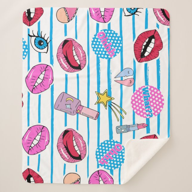 Couverture Sherpa Badges de patchs de dessin animé : pop art. (Devant)