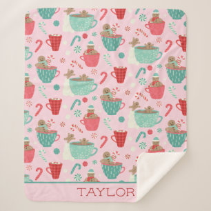 Couverture Sherpa Bain chaud Pain d'épices Cute rose Motif de cacao 