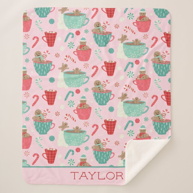 Couverture Sherpa Bain chaud Pain d'épices Cute rose Motif de cacao  (Devant)