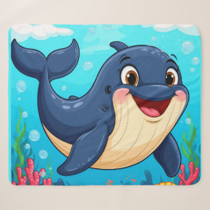 Couverture Sherpa Baleine de dessin animé joyeuse nageant