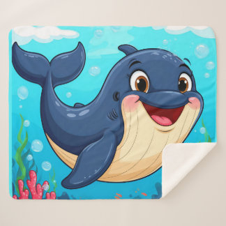Couverture Sherpa Baleine de dessin animé joyeuse nageant