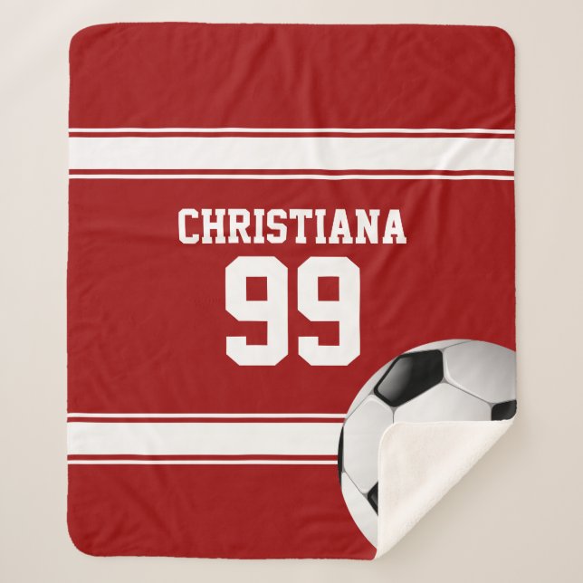 Couverture Sherpa Balle de soccer Jersey à rayures rouges et blanche (Devant)