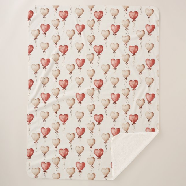 Couverture Sherpa Ballons Coeur Crème Rouge (Devant)