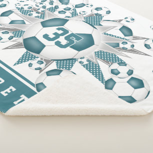 Couverture Sherpa Ballons de football blanc turquoise étoiles filles