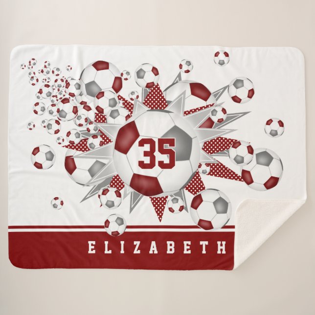 Couverture Sherpa ballons de football gris marron stars filles salle (Devant (Horizontal))