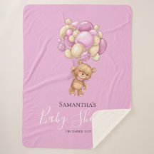 Ballons Ours Teddy PINK Sherpa Blanket